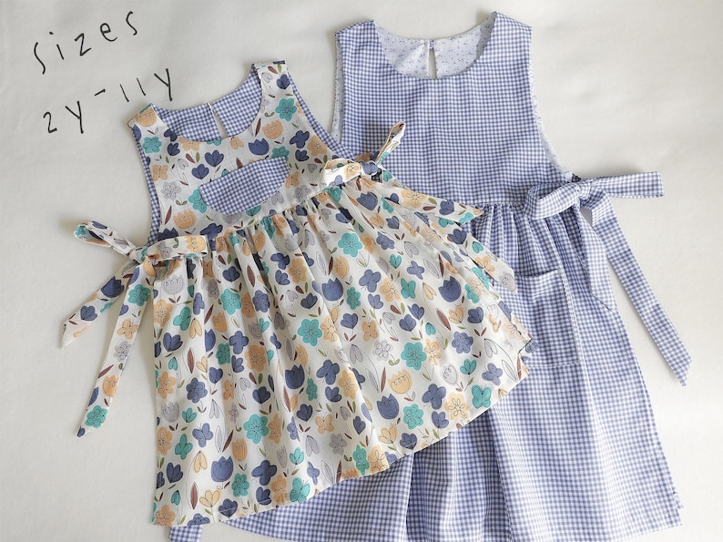 Förklädemönster och topp med sidoband, sömnadsmönster | Förkläde i japansk stil | Pinafore-klänning, enkelt sömnadsmönster för barn för nybörjare bild 3