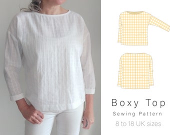 Boxy Top Easy Sewing Pattern | Square Top Easy Sewing PDF Pattern  | Instant download | UK sizes from 8 to 18