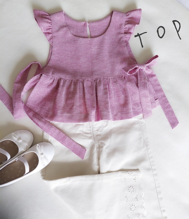 Förklädemönster och topp med sidoband, sömnadsmönster | Förkläde i japansk stil | Pinafore-klänning, enkelt sömnadsmönster för barn för nybörjare bild 5