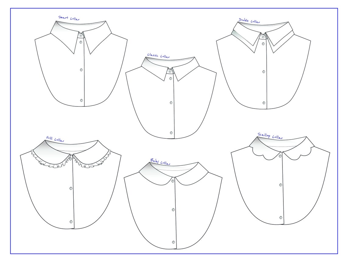 Shirt Collar Pattern Set of 6 Shirt Collars With Bib PDF Etsy