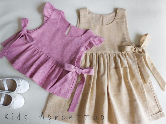 Girl Apron Pattern and Top with Side Ties Sewing Pattern | Japanese-Style Apron | Pinafore Korean Dress Easy Sewing Pattern for Beginners