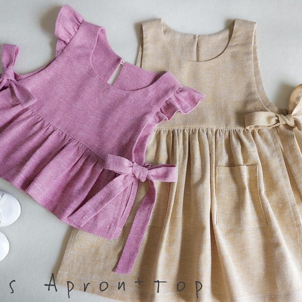 Girl Apron Pattern and Top with Side Ties Sewing Pattern | Japanese-Style Apron | Pinafore Korean Dress Easy Sewing Pattern for Beginners