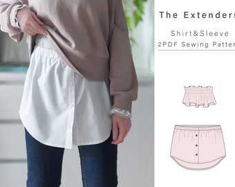 Shirt and Sleeve Extender PDF Sewing Pattern | Layering Skirt with Pockets | Booty Shaw l 8 Sizes and Step by Step English Tutorial