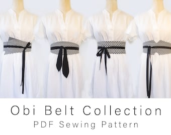 Collection de modèles de couture de ceinture Obi, ceinture de chaîne en tissu avec tutoriel en anglais facile