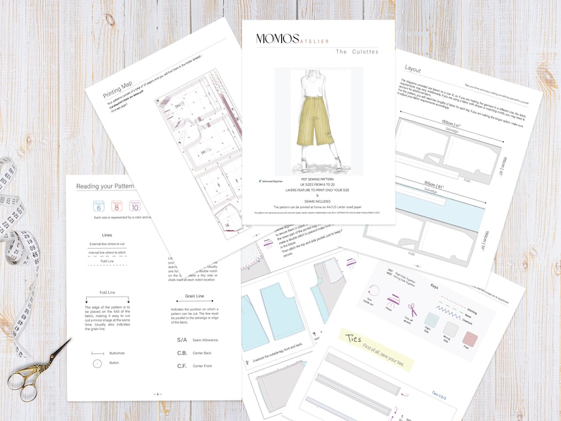 Culottes Sewing Pattern with 2 Length Options | Wide Leg Pants | Extensive Tutorial UK Sizes 6 to 20 | PDF Sewing Pattern image 8