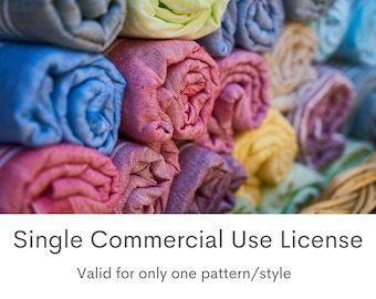 Single Commercial Use License to sell physical end samples produced with only ONE pattern/style on the shop, up to 1000 end products.
