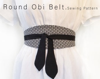 Patron de couture ceinture Obi | Patron de couture ceinture large | Ceinture chaîne en tissu avec tutoriel en anglais facile | Ceinture de style japonais