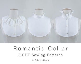 Victorian Collar Sewing Pattern Set of 3 Styles | Removable Romantic Collar with Bib |  PDF Vintage Sewing Patterns | Cosplay Pattern