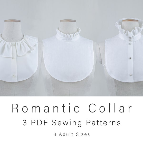 Victorian Collar Sewing Pattern | Removable Romantic Collar with Bib | Set of 3 PDF Sewing Patterns | Cosplay Pattern  | Vintage Pattern