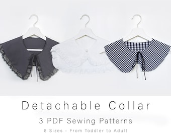 Detachable Collar Pattern | Three Designs from 2 Years to Adult Size | Oversized False Collar | Immediate Download and Printable at Home