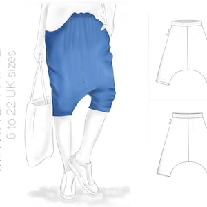 Harem Pants Sewing Pattern | Drop Crotch Loose Fit Trousers | Trouser Pattern Step-by-Step English Tutorial | Easy Sewing Pattern 9 UK sizes