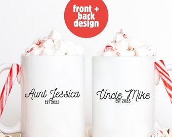 Personalized Aunt and Uncle Ceramic Mugs, 11oz mugs, 15 oz mugs, 20oz mugs, Aunt Christmas Uncle Christmas New Baby Announcement Jumbo Mugs