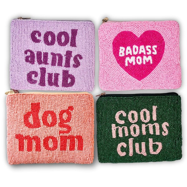 Monedero XL hecho a mano con cuentas, monedero con cuentas, monedero divertido, regalo genial para mamá, dinero para el bótox, regalo para el Día de la Madre, tía genial, Club de Mamás Geniales