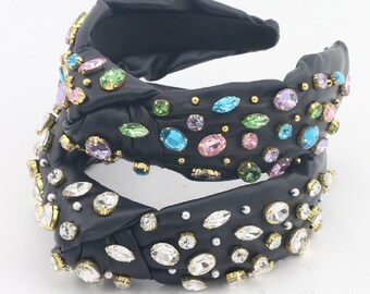 Luxury Vegan Leather Jeweled Headband – Gem & Pearl Embellished