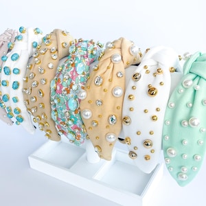 Vacation Headbands, Turquoise Headband, Summer Headbands, Embellished Headbands, Top Knot Headband, Pastel Headband, Floral Headbands