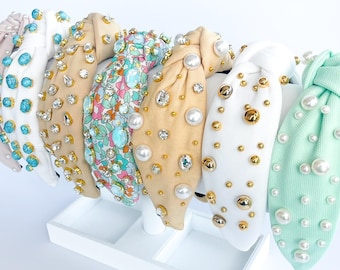 Vacation Headbands, Turquoise Headband, Summer Headbands, Embellished Headbands, Top Knot Headband, Pastel Headband, Floral Headbands