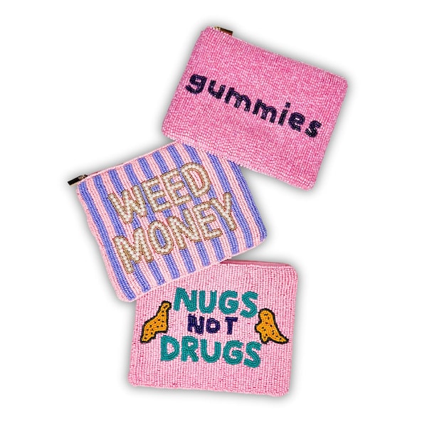 Monedero XL hecho a mano con cuentas - Dinero para marihuana, dinero para bótox, gomitas, cogollos, no drogas - Regalo para marihuana, accesorio de cannabis - Regalo para fumetas