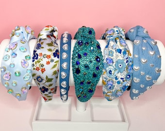 Blue Spring Jeweled Headbands, Denim and Floral Headbands  display picture 1