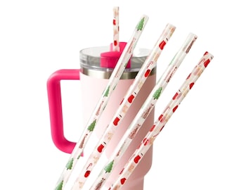 12" Christmas Tumbler Straws 4-Pack: Stocking & Candy Cane Designs