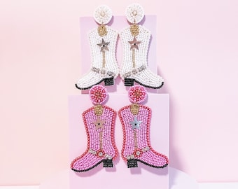 Beaded Cowgirl Boot Earrings – Bachelorette Party, Nash Bash