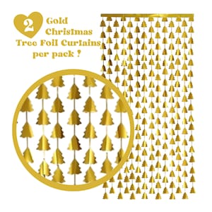 Gold Christmas Tree Foil Curtains Christmas Party Decorations Christmas Tree Decor Gold Christmas Decorations Holiday Decorations image 2