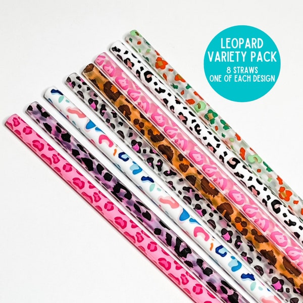 9" Leopard Straws, Cheetah Straws, Reusable Straws, Plastic Straws, Bulk Straws, Party Straws, Pink Straws, Iced Coffee Straws