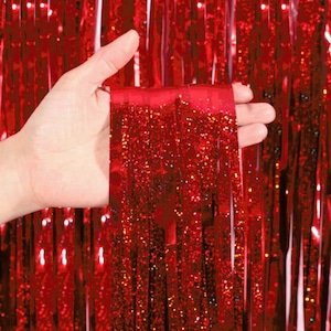 Holographic Red Fringe Foil Curtains, Christmas Party, Party Decorations, Photo Background, Photo Booth, Holographic Foil, Holiday Party