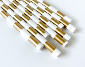 9" Gold Striped Retro Straws, Reusable Party Straws