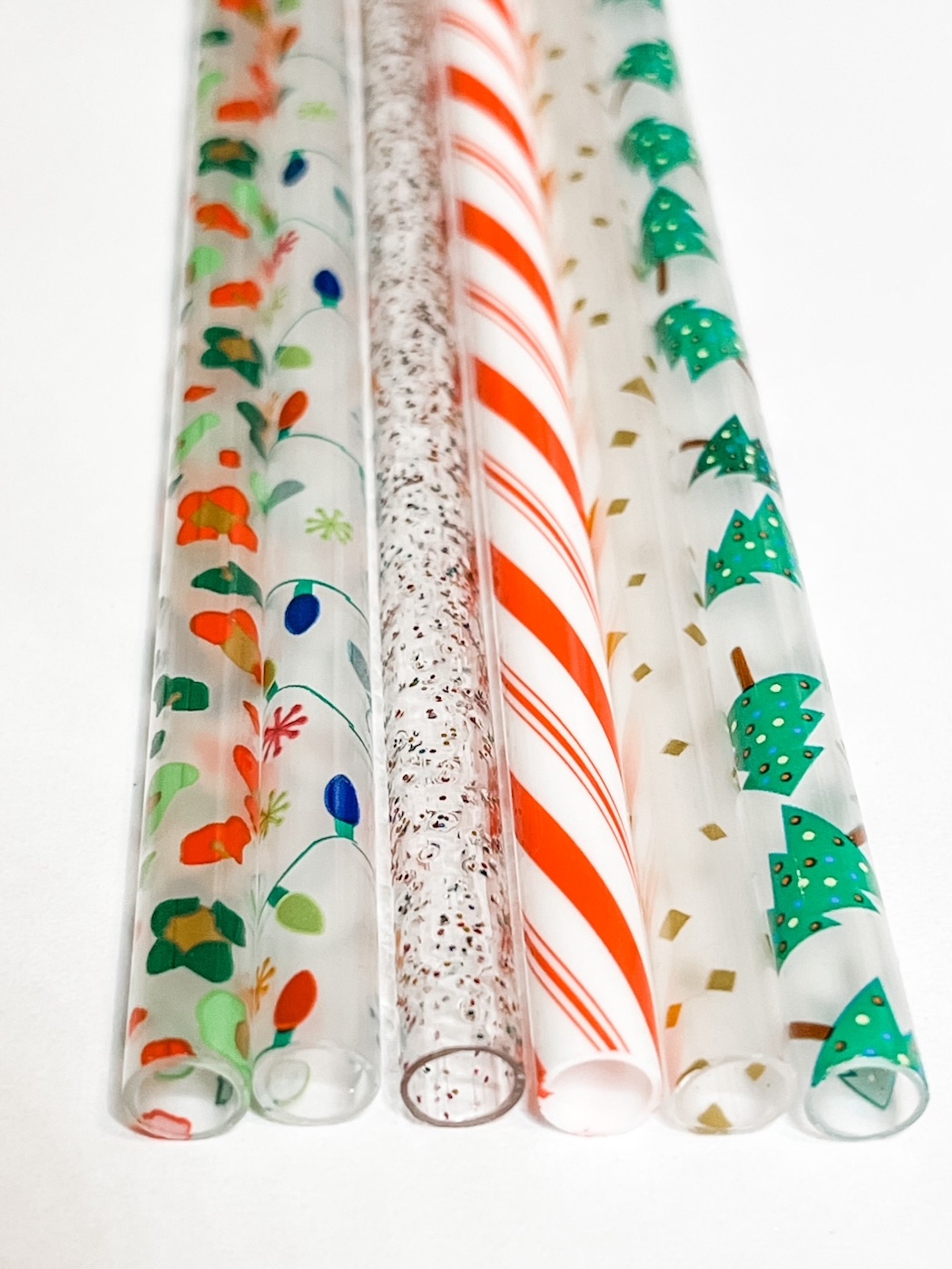 HOLIDAY STRAW PACK Christmas Plastic Straws Reusable Holiday