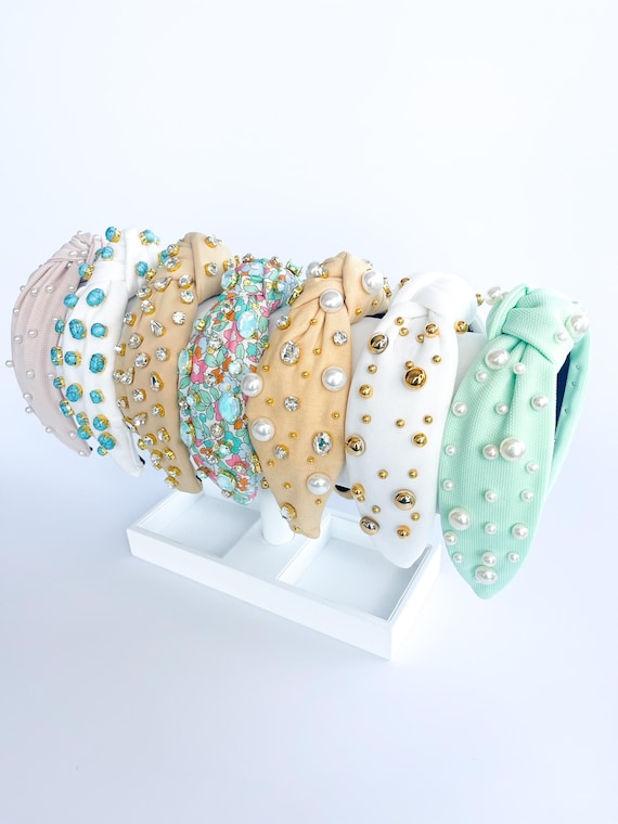 Embellished Top Knot Headband, Turquoise and Pastel, Gem and  display picture 3