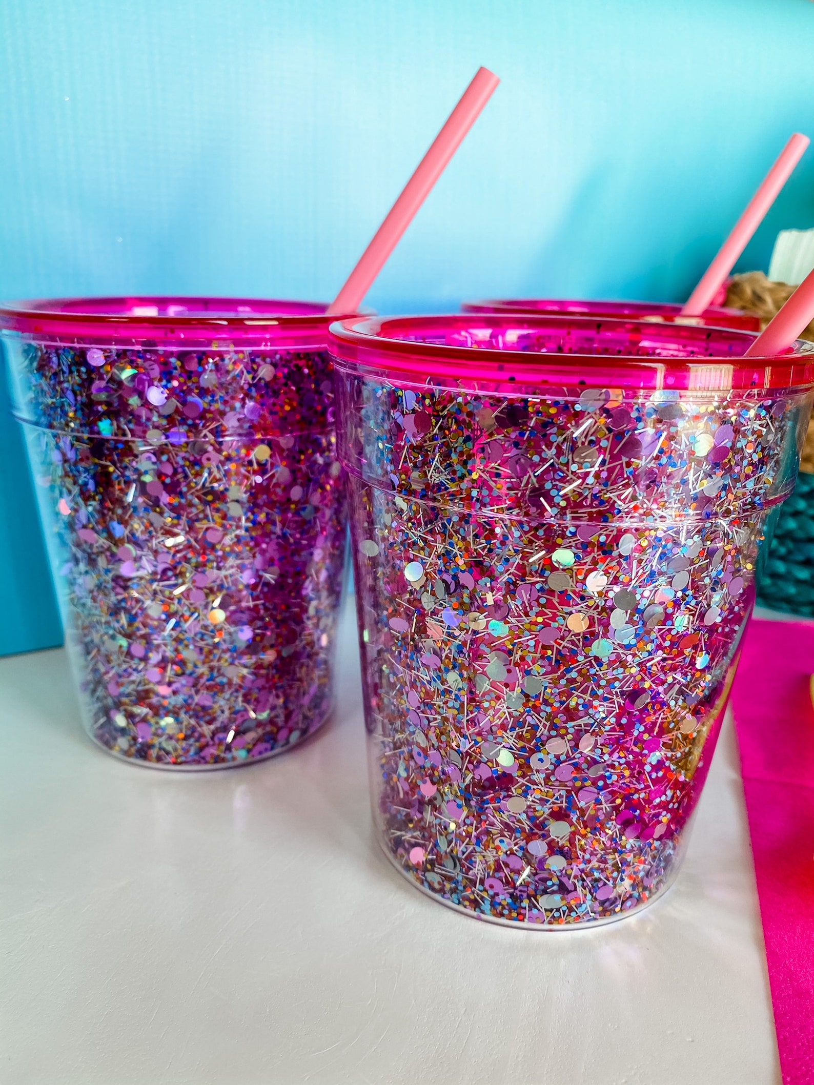 Personalized Pink Confetti Cups With Pink Disposable Heart Etsy