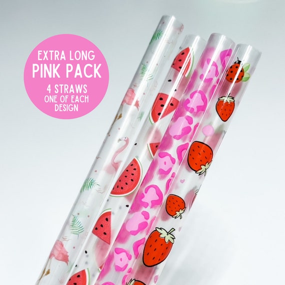 Extra Long Pink Pack, Pink Straws, Pink Leopard Straws, Watermelon Straws,  Strawberry Straws, Bulk Straws, Reusable Straws, Summer Straws 