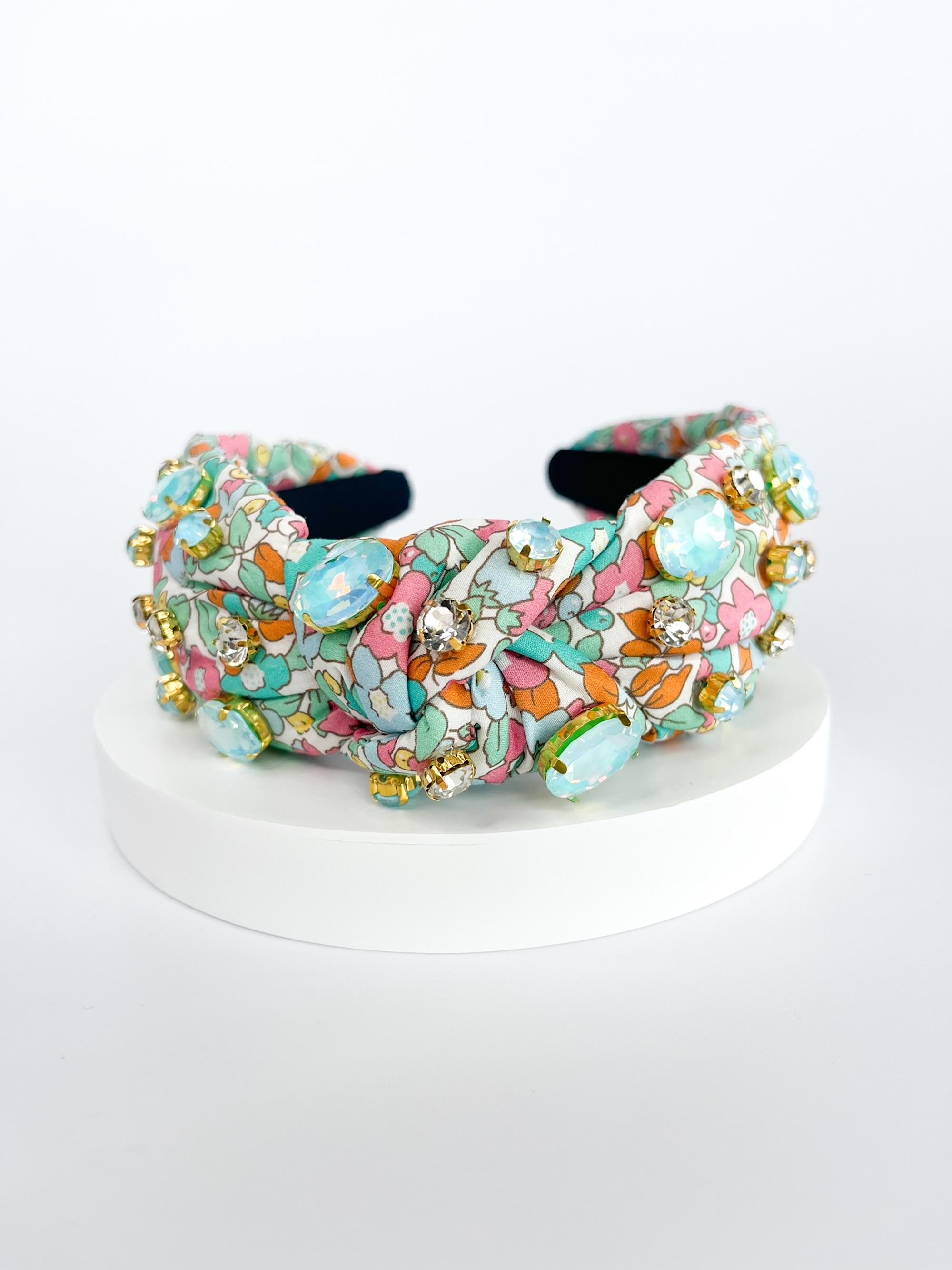 Fabulous Turquoise Mint Embellished Knotted Headband Embellished Top Knot Headband, Turquoise and Pastel, Gem and  main image 3
