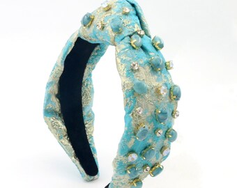 Lele Sadoughi Turquoise Jeweled Knotted Headband s-l400.jpg main image 4