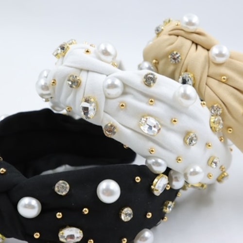Knotted Bling Cloth Adult Headband With Faux Pearls Perfect Etsy