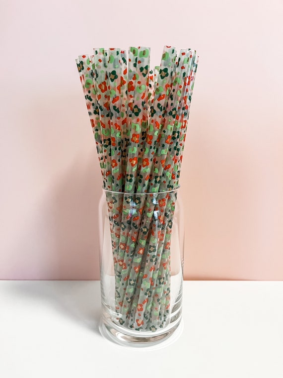 Plastic Christmas Straws Reusable, Plastic Drinking Straws for