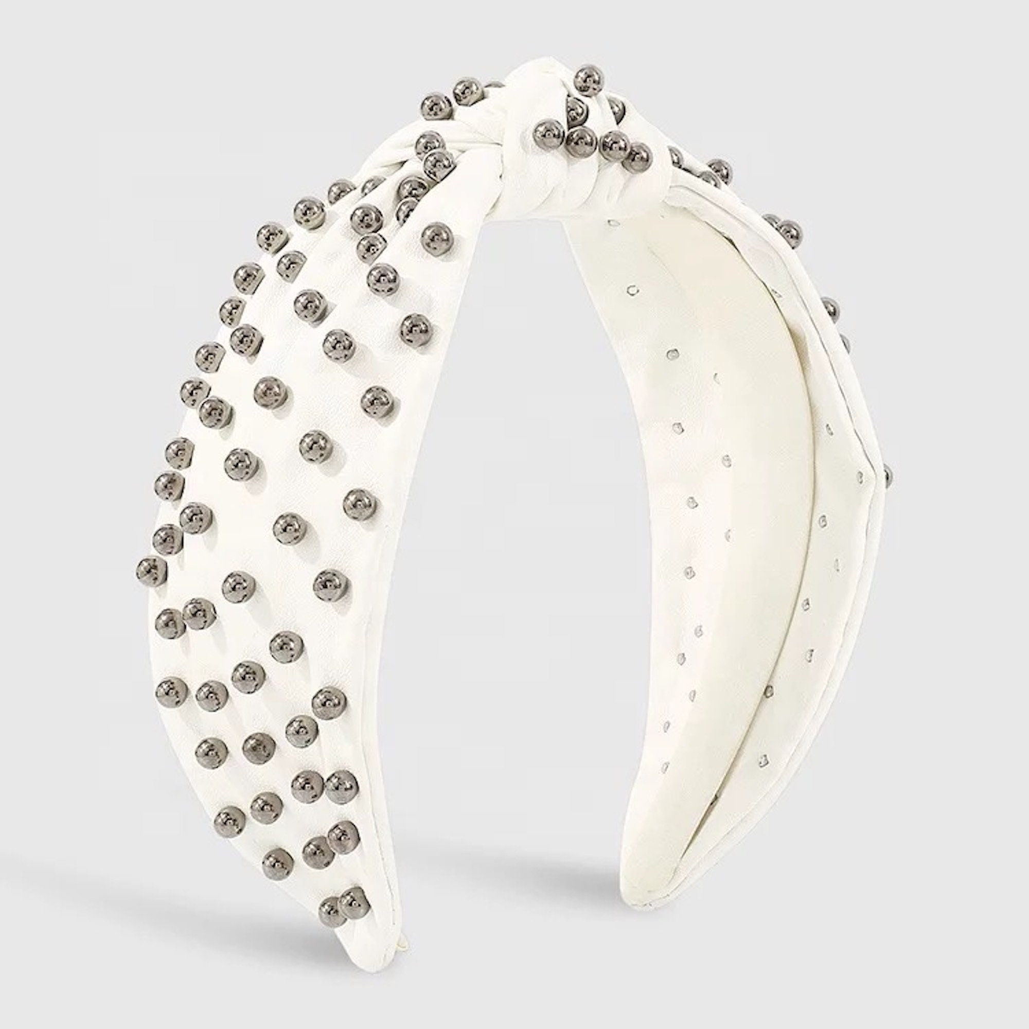 Vegan Leather Pearl Knotted Headband, Jeweled Top Knot - Etsy display picture 2