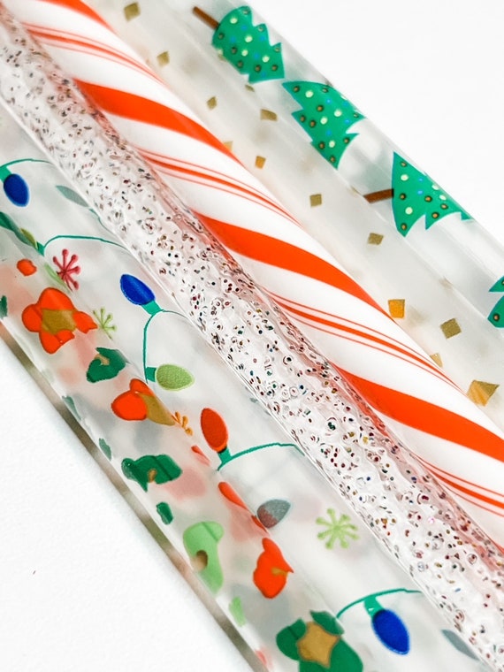 HOLIDAY STRAW PACK Christmas Plastic Straws Reusable Holiday Straws  Christmas Leopard Christmas Tree Straws Candy Cane Straws 