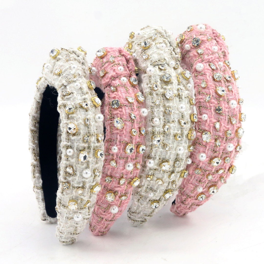 Luxury Tweed Gem and Pearl Knotted Headband - Top Knot  display picture 1