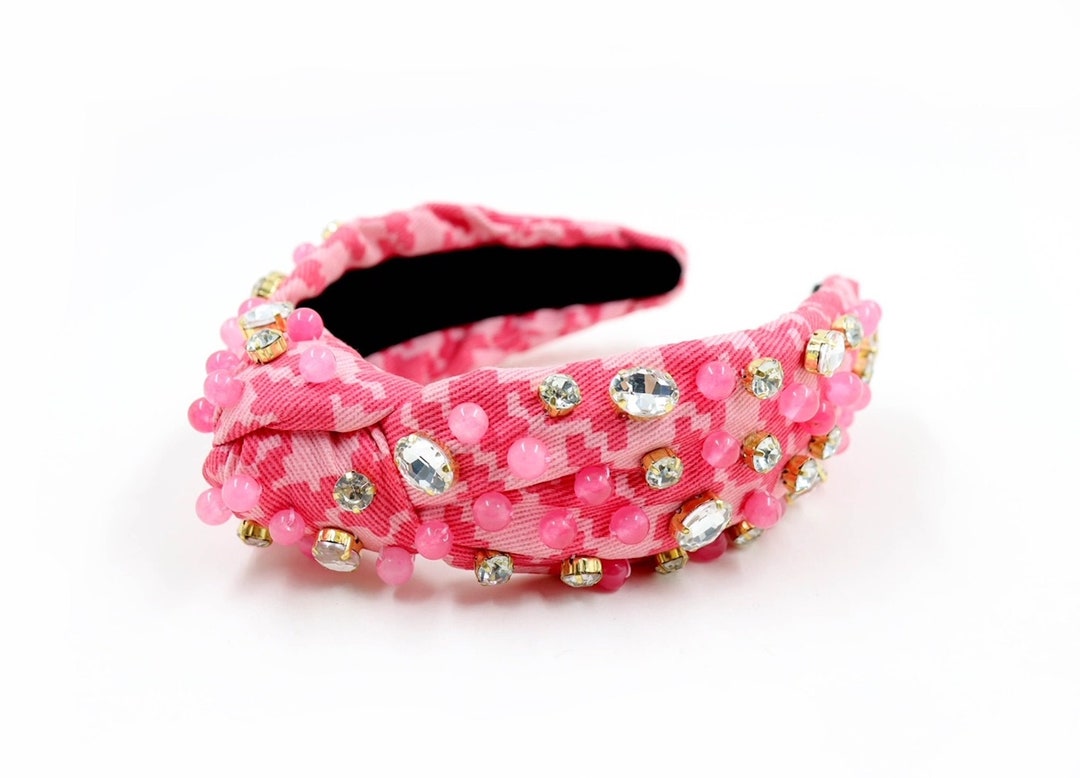 Spring Bright Gingham Headband In Pink