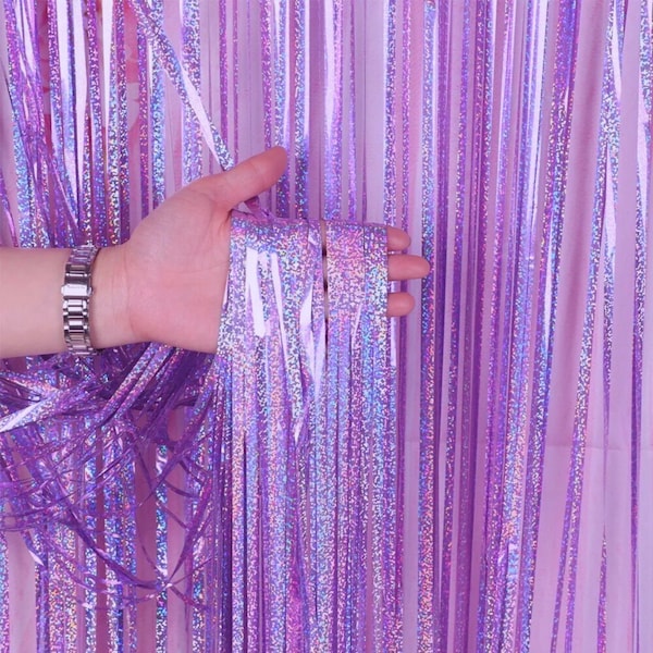 Holographic Purple Fringe Foil Curtains - Bachelorette Party Supplies - Party Decorations - Bachelorette Photo Background - Photo Background