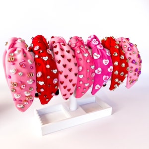 Valentine&#39;s Day Headband, XO Headband, Conversation Heart Headband, Knotted Valentines Headband, Pink Headband, Red Headband, Embellished