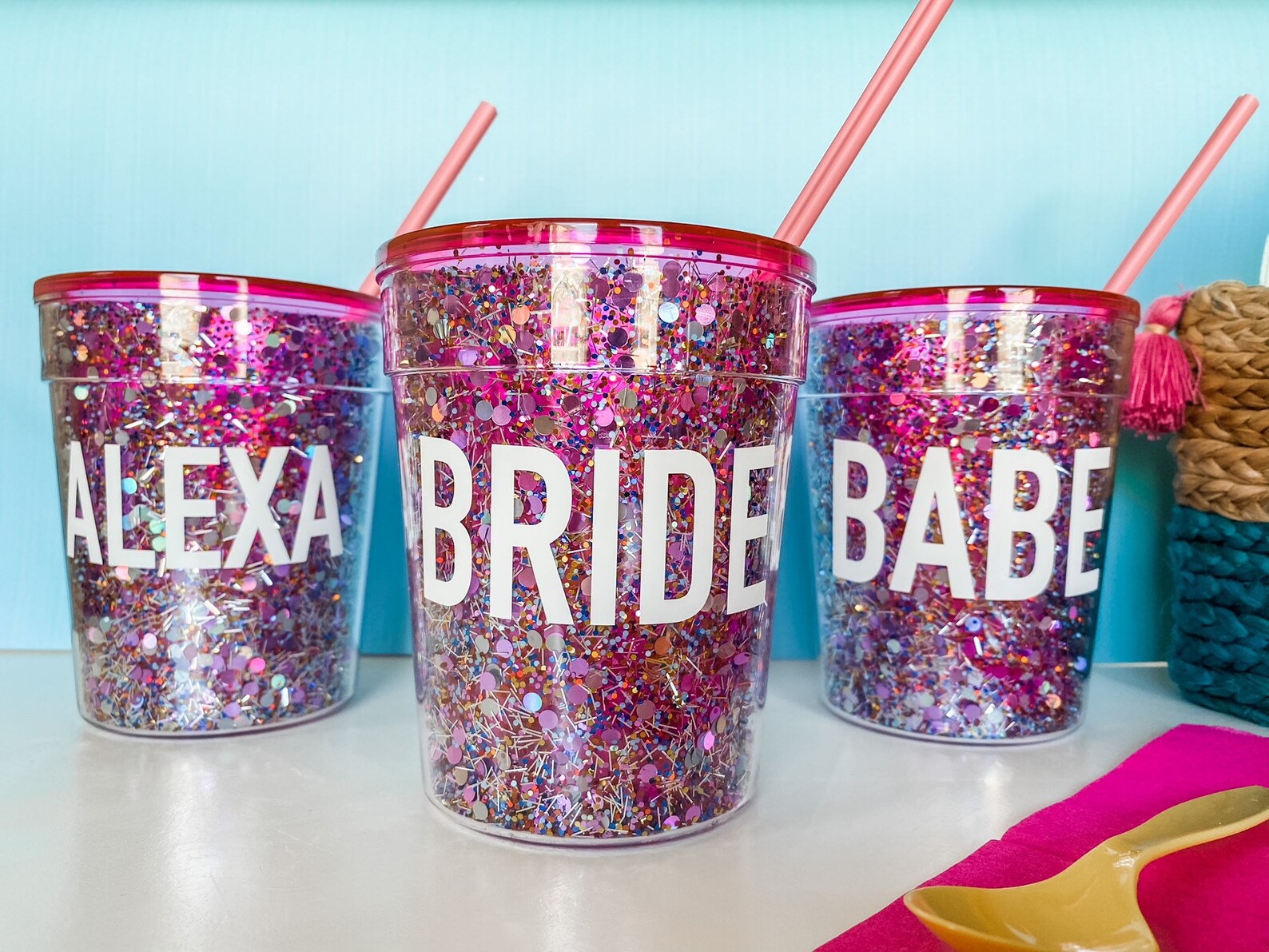 Personalized Pink Confetti Cups With Pink Disposable Heart Etsy