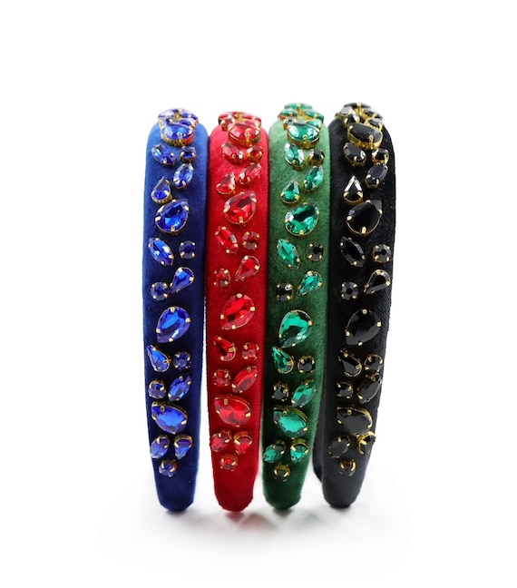 Velvet Jeweled Headband, Thin Gem Embellished Headband - Etsy