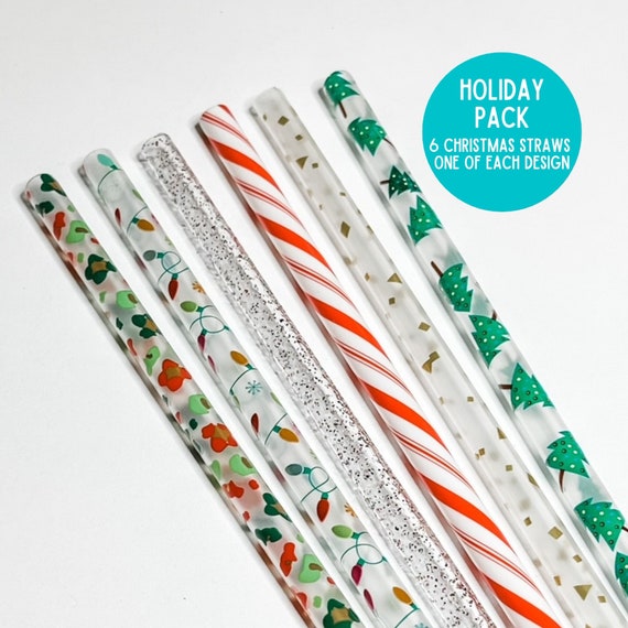 HOLIDAY STRAW PACK Christmas Plastic Straws Reusable Holiday Straws  Christmas Leopard Christmas Tree Straws Candy Cane Straws 