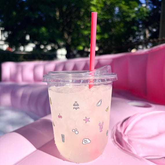 Cute Iced Coffee Cups with Lids & Straws | Dirty Soda Cups | Mocktail Cups | Coastal Cup Set | Pool Party Cups | 25 Pack