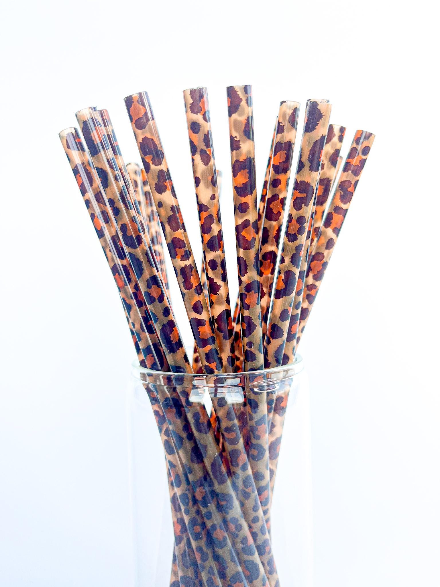 9" Leopard Straw, Reusable Straw, Cheetah Straw, Bulk Straws, Plastic Straws, Party Straws, Birthday Straws, Iced Coffee Straws