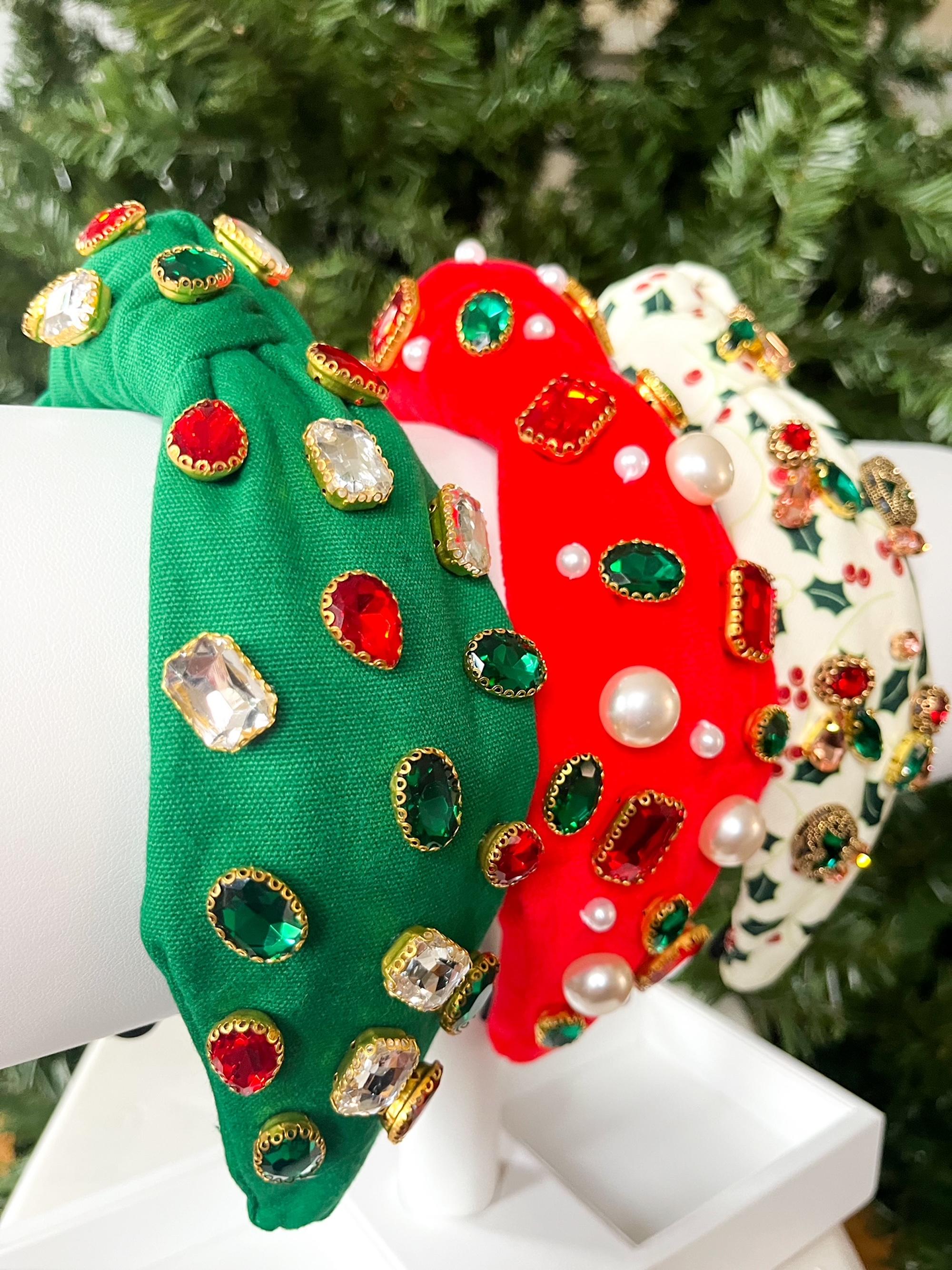 Vintage Jeweled Christmas Headband, Holiday Hair Accessory  display picture 2