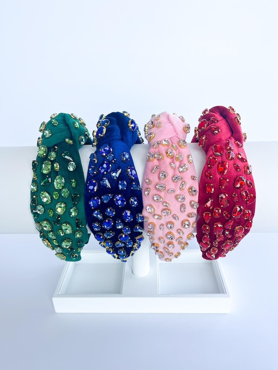 Luxury Velvet Jeweled Top Knot Headband, Hand-sewn Gems - Etsy display picture 3