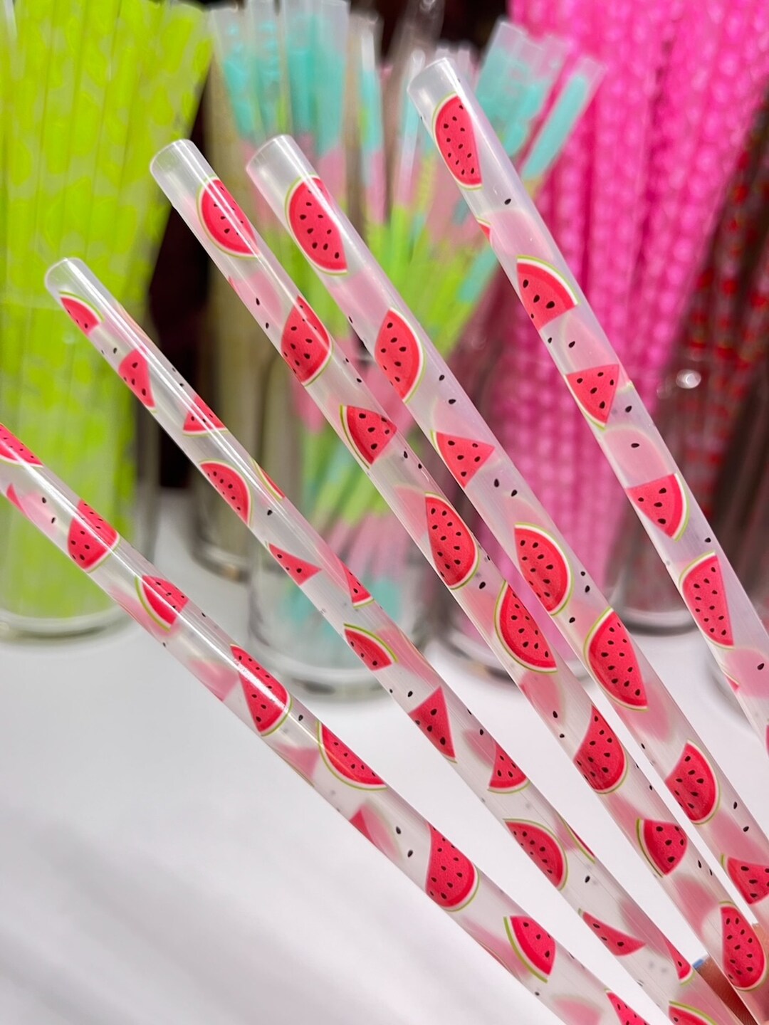 10 Extra Long Watermelon Straws, Summer Straws, Fruit Straws, Reusable